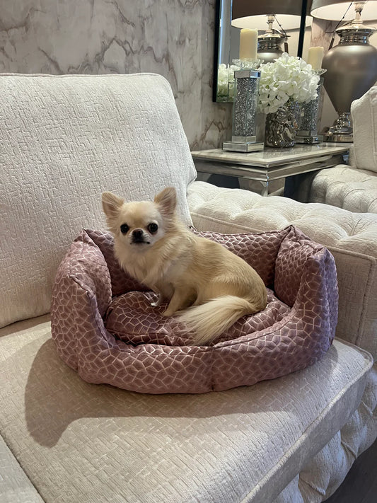 Dusky Pink & Silver Dog Bed