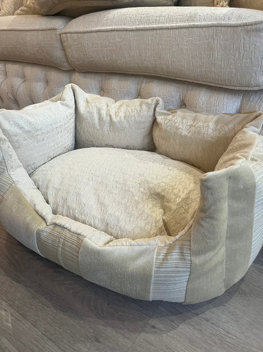 Cream And Gold Striped Dog Bed